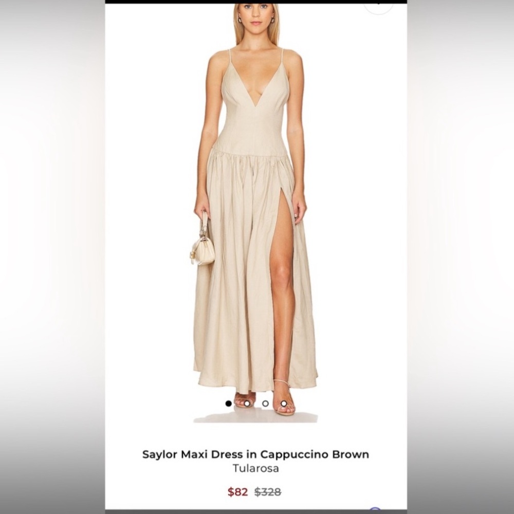 REVOLVE Beige Maxi Dress with Deep V and High Slit